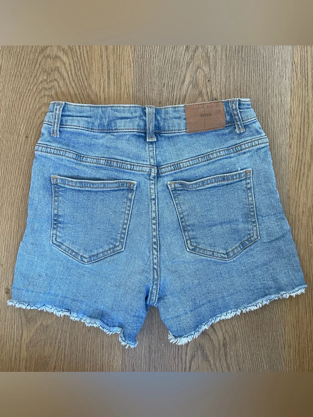 Mango Light Blue Denim Girls' Frayed Hem Shorts